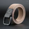 Belts Women Men Canvas Waist Double Rings Buckle Waistband Strap Ring Shape Solid Unisex Casual Belt 110-140