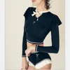 Kvinnors badkläder British Ladies Korean Swimsuit Retro Temperament Exponed Navel Cute Bow Tie Long Sleeve Slim Split Conservative Women