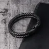 Bedelarmbanden armband voor mannen van hoge kwaliteit lederen roestvrijstalen maginetische gesp mode mode heren bangle zakelijke mannelijke sieraden