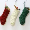 Kerstdecoraties 3 stks 37 cm gebreide kousen Rustieke decoratieve cadeau snoeptas (paarsachtig rood groen wit)