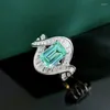 Cluster Rings 5.7mm Brésilien Paraiba Tourmaline Sterling Argent 925 Pour Femmes Émeraude Princesse Vintage Mariage Anneau De Doigt De Mariée