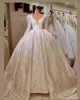 Robes De Mariée Robe De Bal Glamour Col En V Manches Longues Brillant Candidat Dos Nu Plis Classiques Robe De Cour Sur Mesure Robe De Mariée Robes De Novia