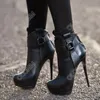 Olomm nieuwe handgemaakte vrouwen winterplatform enkelschoenen stiletto hoge hakken ronde teen zwart hangende schoenen plus ons maat 5-20