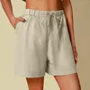 Shorts ativos cintura de algodão mulheres elásticas de verão casual e de alto sólido calça de carga feminina com bolsos