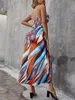 Skirts Spring Women Printed Mid Waist Dress Backless Halter Bohemian Style Office