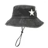 Berets Y2K Punk Sommer Rosa Stern Western Cowboy Caps Unisex Hals Kordelzug Mode Retro Denim Hüte Einstellbare Eimer Hut für Frauen