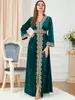 Ethnic Clothing Abayas For Women Floral Embroidery Moroccan Caftan Belt Long Sleeve Luxury Velvet Split Hem Slim A-Line Party Dresses 230517