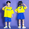 Scene Wear Kids Hip Hop Clothing Yellow T Shirt Topps Shorts Kjol Mini för Girl Boy Jazz Dance Costume Set Cheerleading visar kläder