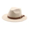 Chapeaux à large bord feutrés hommes femmes classique Simple solide Beige ceinture bande Fedora mariage extérieur décontracté messieurs hiver