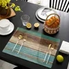 Table Runner Farmhouse Wood Texture Table Runner Placemats Combination Set Wedding Party Event Dining Table Decoration el Home Tablecloth 230517