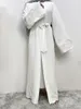Etniska kläder Mellanöstern Fashion Ramadan Patchwork Lace Long Cardigan Muslim For Women Dubai Abaya Maxi Robe Kimono Turkish Islamic Clothing 230517