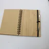 Trä bambu omslag anteckningsbok spiral anteckningsblock med penna 70 ark återvunnet fodrat papper