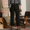 Herenbroek Japanse casual overalls voor heren jeugd elastische schorsingen kaki jumpsuit los rechte broek vintage gentleman vrije tijd