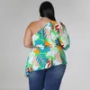 Women's Plus Size TShirt Women Tops Leaf Print One Shoulder Shirt For Lady Fashion Casual Outfit Female Belt Cloth 2023 Summer Large 230517