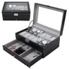 Nieuwe 12 roosters slots dubbele lagen pu lederen horloge opbergdoos professionele horlogekas ringen bracelet organisator box houder294p