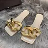 Designer Sandals Womens Slippers Rubber Fashion Womens Sandals Metal Plastic Chain Flip Flops Women Luxury Sandal Casual Shoes Loafers Beach00