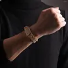 Pulseiras de link aokaishen miami cadeia cubana para homens pulseira de hip hop real ouro banhado a zirconia moda rock jóias