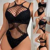 Dames badmode dames sexy ondergoed fel diamant zwart gaas mode grote bikini visnet panty's jurk catsuit