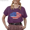 Kvinnors T-shirt Amerikansk flagga tryckt kortärmad topp med självständighetsdagsmönster för kvinnors runda hals T-shirt för kvinnor T230517
