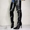 Olomm Women Shigh High Boots Sexy Stiletto High Heels Boots Loced Toe Night Club Wear Shoes Ware Women Plus US Size 5-15