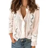 Blusas de mujer Camisas Mujer Encaje Crochet Elegante Camisa con volantes Primavera Otoño Sexy Cuello en V Linterna Manga larga Moda Hollow 230516