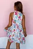 Vestido floral com calço de pescoço de massa branca com o pescoço sem mangas do pescoço x3ia#