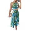 Spódnice 2023 Summer Casual Dress Drukowana krótka koronkowa kamizelka Dwuczęściowa spódnica Y2K Maxi