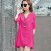 Dress Fashion VNeck Solid Color Button Loose Pockets Korean Mini Dress Women's Clothing 2023 Summer New Half Sleeve Casual Dresses