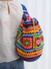 Taille Sacs Bohème Crochet Baril En Forme De Femmes Épaule Tricoté Granny Carré Sacs À Dos À La Main Tissé Sac À Main Casual Voyage Sac 2023