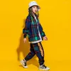 Bühnenkleidung für Kinder, Hip-Hop-Kleidung, übergroßes Hemd, Oberteil, karierte Jacke, Freizeithose für Mädchen, Jungen, Jazztanzkostüm, Ballsaal-Tanzkleidung