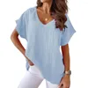 Kvinnors blusar Kvinnor Summer T-shirt Casual Solid Color Loose Short Sleeve V-Neck Daily Wear Pullover Plus Size Batwing Sleeves Lady Top