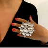 Band Rings Handmade Rhinestone Oversize 6.5*6.5cm Round Large Women Adjustable Rings Wedding Jewelry Crystal Big Gemstone Finger Ring Gift J230517