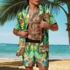 Heren trainingspakken hoogwaardige zomer heren Hawaiian sets luipaard afdrukken korte mouw knop shirt shirt shirt shirt short shorts vakantie tweedelige pak vest Cardigan 230516