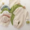 Rompers Muslin Jumpsuit Topi Katun Bayi Romper Lengan Panjang Untuk Anak Laki Laki Perempuan Warna Solid Musim Semi Gugur Baju Baru Lahir 230516