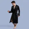 Mäns sömnkläder Mens Silk Satin Robes Pyjamas Long Slve Solid Slpwear Kimono Male Bathrobe Leisure Men Loungewear Dressing Gown 2023