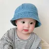 Keepsakes topi ember denim Bayi lipat Pelindung Matahari Anak Nelayan Musim Panas Kerai Anak Laki Laki Perempuan Tali Tahan Angin 230516