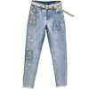 Jeans femme Station européenne industrie lourde ours diamant femme printemps/été 2023 taille haute coupe ajustée jambe pantalon court