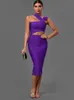 Повседневные платья для повязки для женщин Purple Bodycon платье вечернее вечеринка элегантная сексуальная вырезка Midi Birthday Club наряд лето 230517