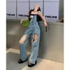 Jeans pour femmes femmes Chic Denim salopette coréen tout match Vintage femmes douces filles haute rue pantalons longs barboteuses avec trous de poche