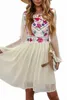 white Floral Mesh Splicing Lined Flowy Dress w0Ph#