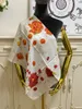 écharpe carrée femme écharpes châle 100% soie matériel pinte blanche motif fleurs taille 90cm - 90cm