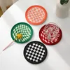 Bordmattor Checkerboard Printed Mat Round Anti-Slip Silicone Placemat Foldbar Anti-Scald Cup Protection Pad For Home Decor