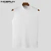 Topy zbiorników mężczyzn Top Pria moda 2023 Turtleck Warna Solid Tanpa Lengan Streetwear Rompi Kasual Pesta Klub Malam Atasan Kurus Incerun S 5xl 230517