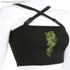 Women's Tanks Camis Fashion Women Sexy Hot Summer Buckle Vest Boob Tube Crop Top Bralet Sheer Dragon Embroidery Stylish Cami Tank Top T230517