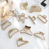 Клипы для волос Barrettes 16 Styles Simple Metal Hair Claw Clips Classic Nonslip Gold Geometric Hollow Hair Crab для женщин -девочек ежедневно головные уборы 230517