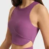 Conjunto de Yoga ABS LOLI, sujetadores deportivos de punto acanalado de cuello alto para mujer, dobladillo curvo, espalda cruzada, Top corto de entrenamiento para gimnasio con copas extraíbles, camisetas sin mangas