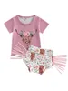 Kleidungssets Baby Mädchen Sommer Niedliche Shorts Set Kurzarm Kuhkopf T-shirt Mit Elastischer Taille Blumendruck