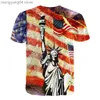 T-shirts pour hommes Mode Nouveau 3D Statue de la Liberté Imprimer T-shirt à manches courtes pour hommes Jour de l'Indépendance à manches courtes T230517