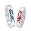 Cluster Ringe Anime Darling in The Franxx Verstellbarer Paar Ring 925 Sterling Silber Rot Blau Emaille Finger Cosplay Party Schmuck Geschenk