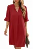 Red Ruffled Sleeve Shift Dress 2023 Hot New 2023 Hot New W8PT#